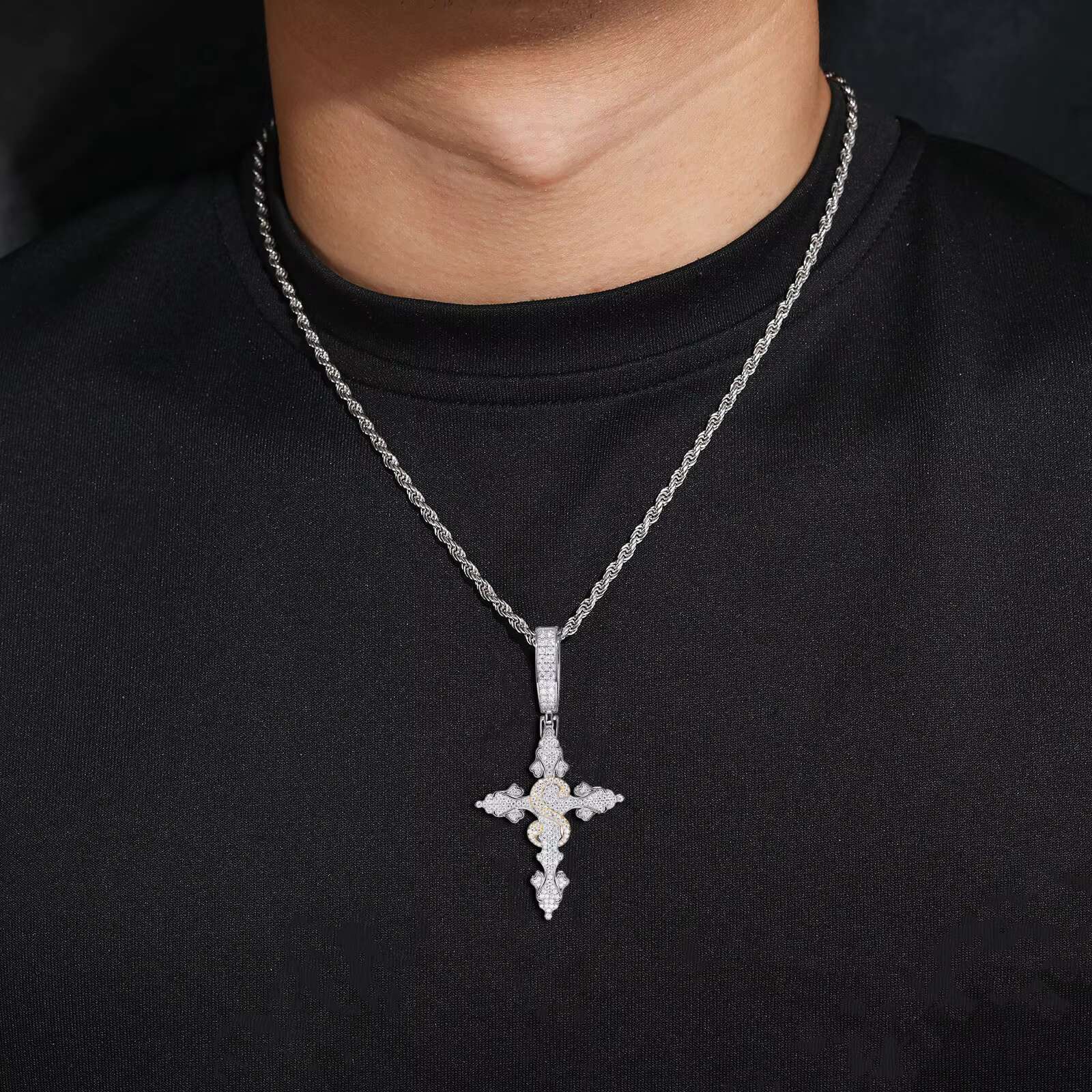 Wholesale 925 Sterling Silver Moissanite Diamond Cross Pendant Necklace Iced Out Fortuna Cross Pendant Pass Diamond Tester