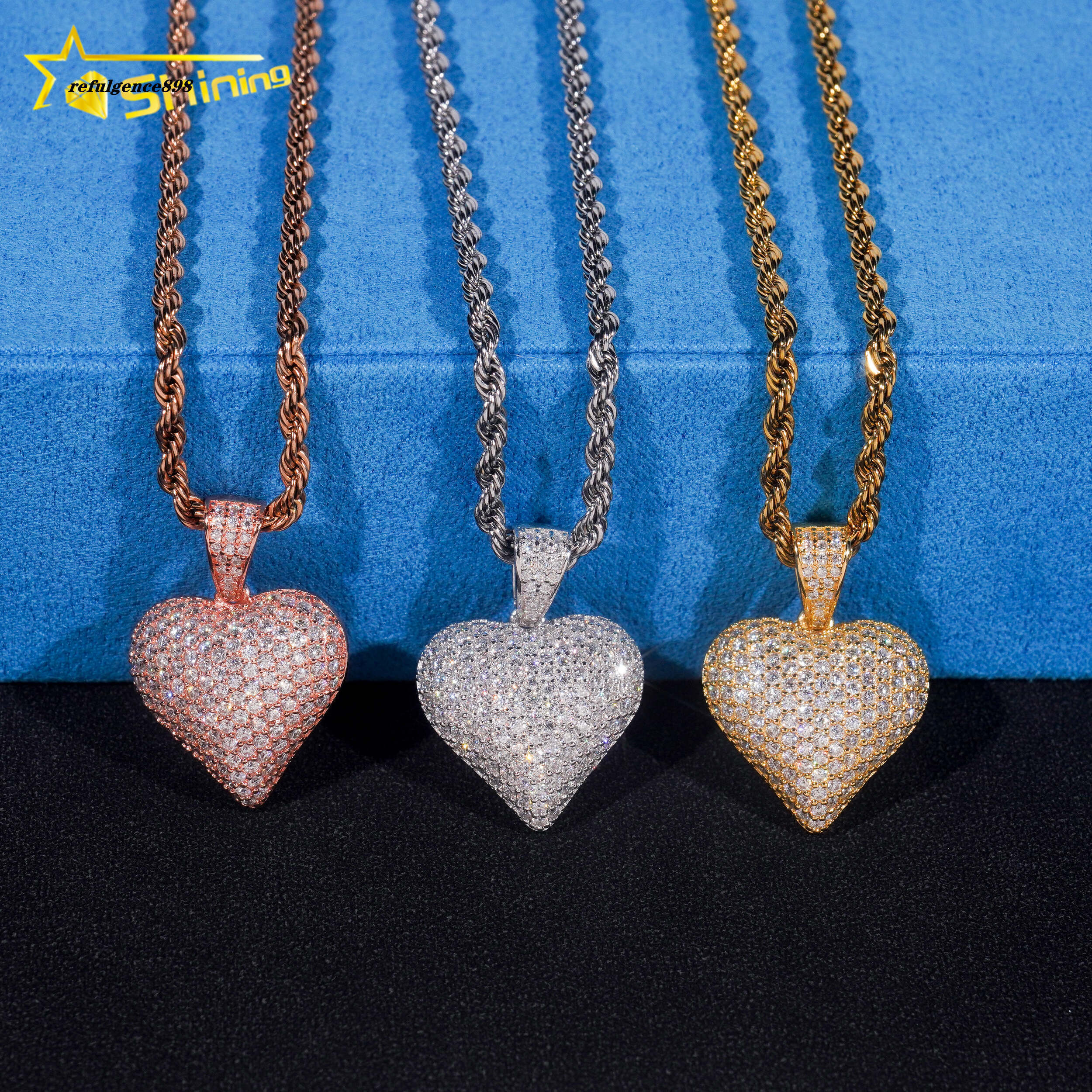 Moissanite Heart Shape Small Pendant 925 Sterling Silver Gold Plated Fully Moissnaite Charm Pendant Ready to Ship