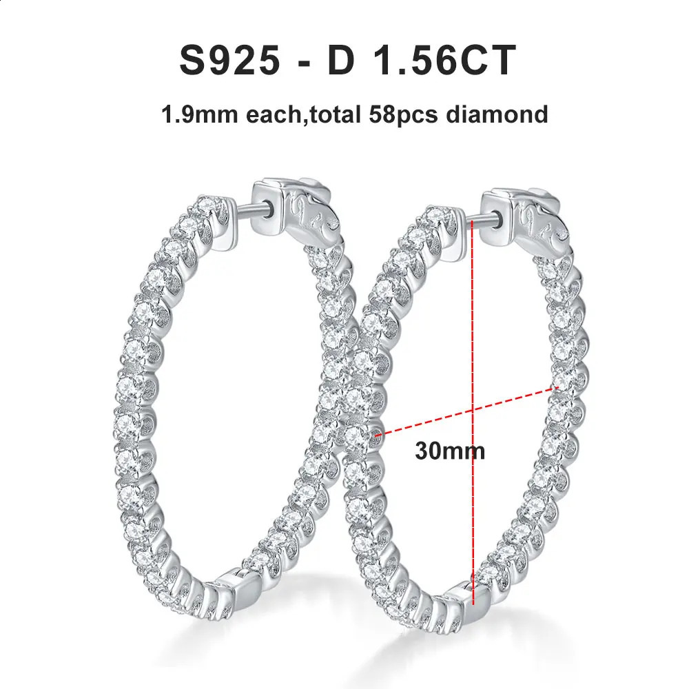 Hoop Earrings for Women GRA Certified 2mm D VVS1 s925 Sterling Silver Plated 18k White Gold Diamond Wedding Earring 250318