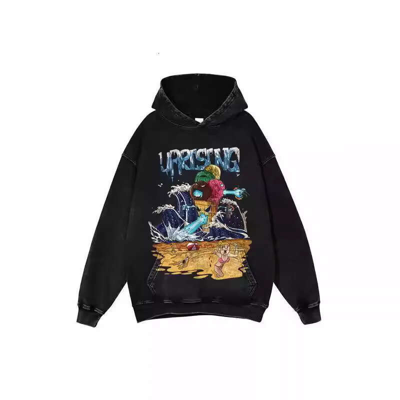 New American street style Y2K printed hip-hop washed distressed unisex loose hooded sweatshirt gift for man