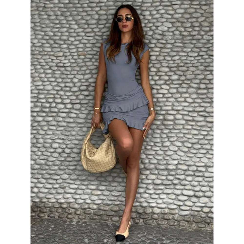 Backless for Sexy Summer Mini Women Fashion O-neck Ruffles Sleeveless Bodycon Party Dress 2025 Female Casual Outifts