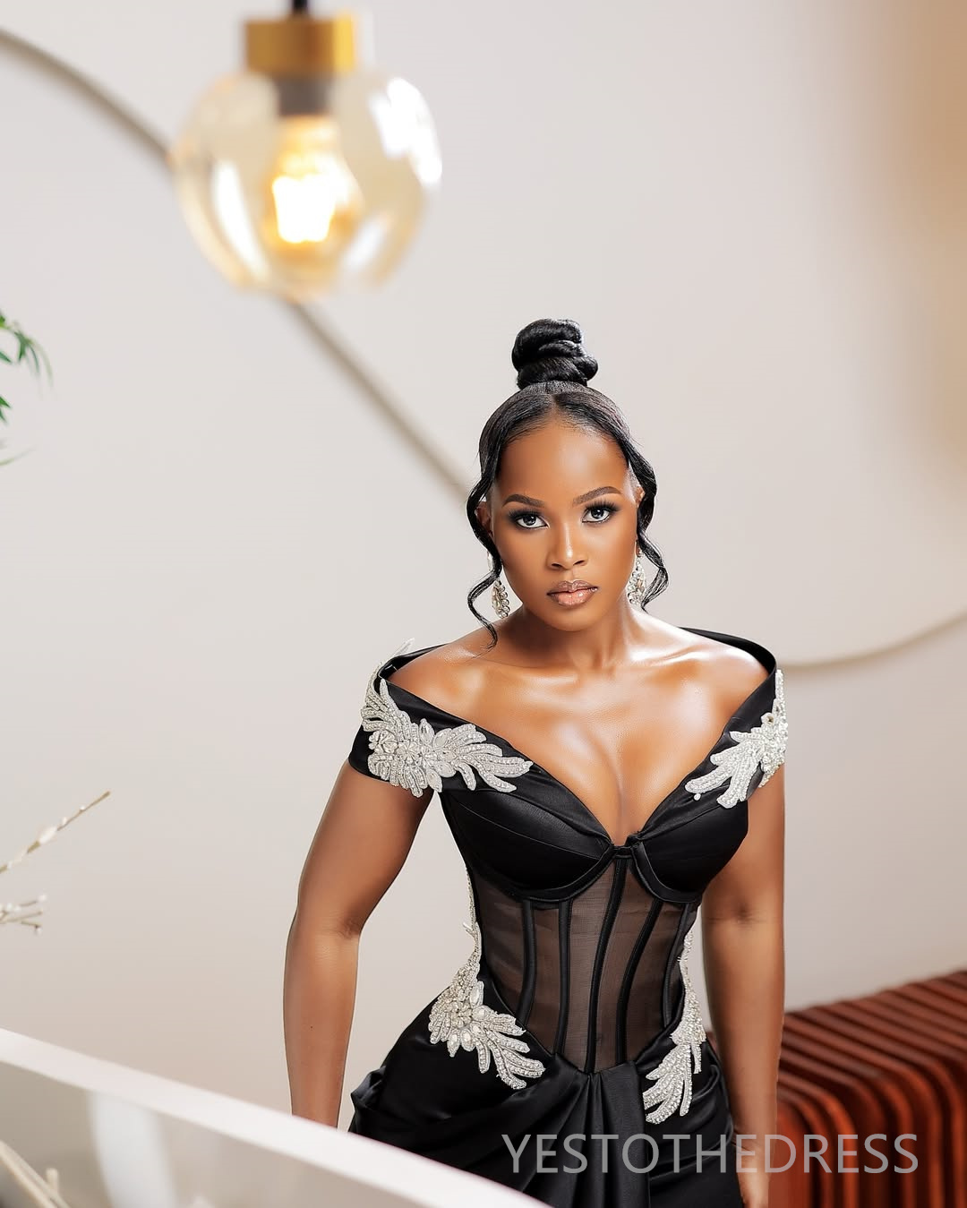 2025 Aso Ebi Black Prom Dress Mermaid Prom Dresses Formal Gowns Illusion Off Shoulder Appliqued Beaded Lace Crystals Birthday Second Reception Gowns A