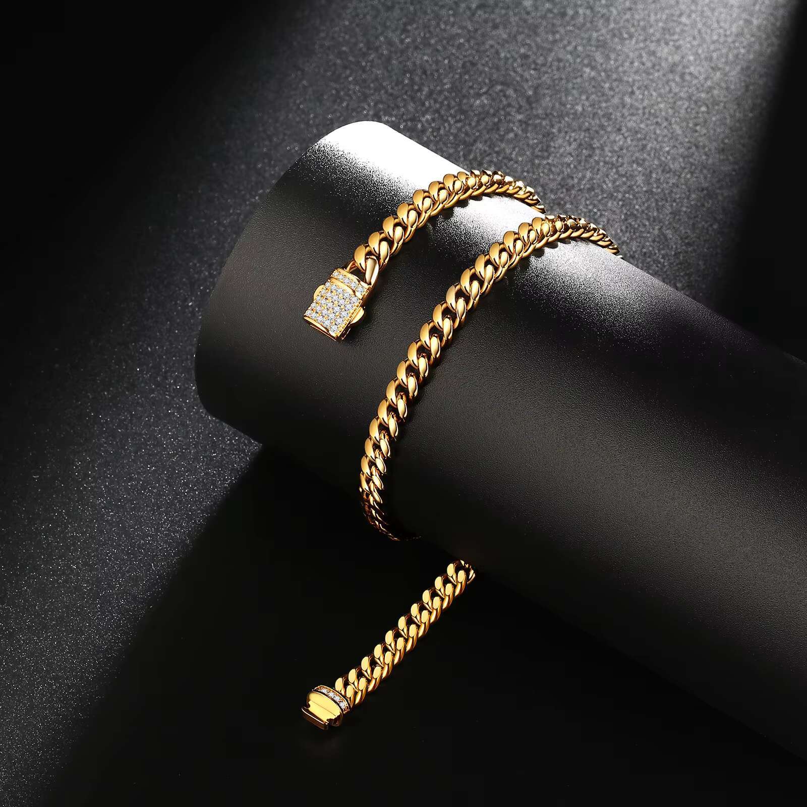 New 6-14mm Width 18K Gold Plated Stainless Steel Iced Out Zircon Clasp Cuban Chain Custom Design Miami Cuban Link Chain Necklace