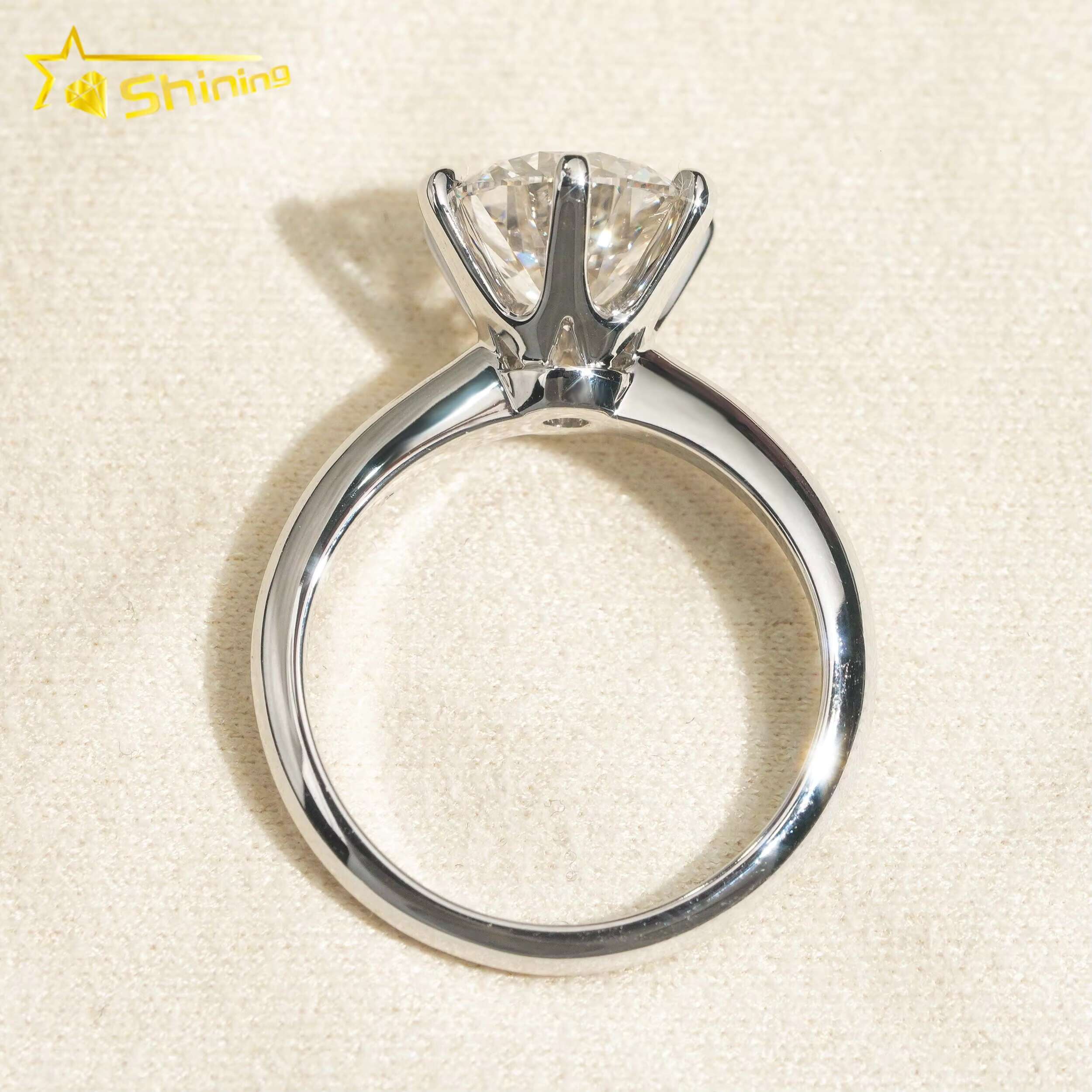 With Certificate Classic 6 Claws Solitaire Round Brilliant Cut 2ct VS2 Lab Grown Diamond CVD Engagement Ring 18K Solid Gold