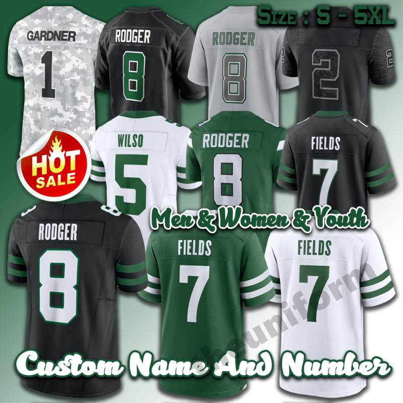 2025 New 8 Aaron Rodgers Football Jersey Custom Stitched Men Womens Youth Garrett Wilson Breece Hall Ahmad Sauce Gardner Justin Fields Jerseys Size S-5XL