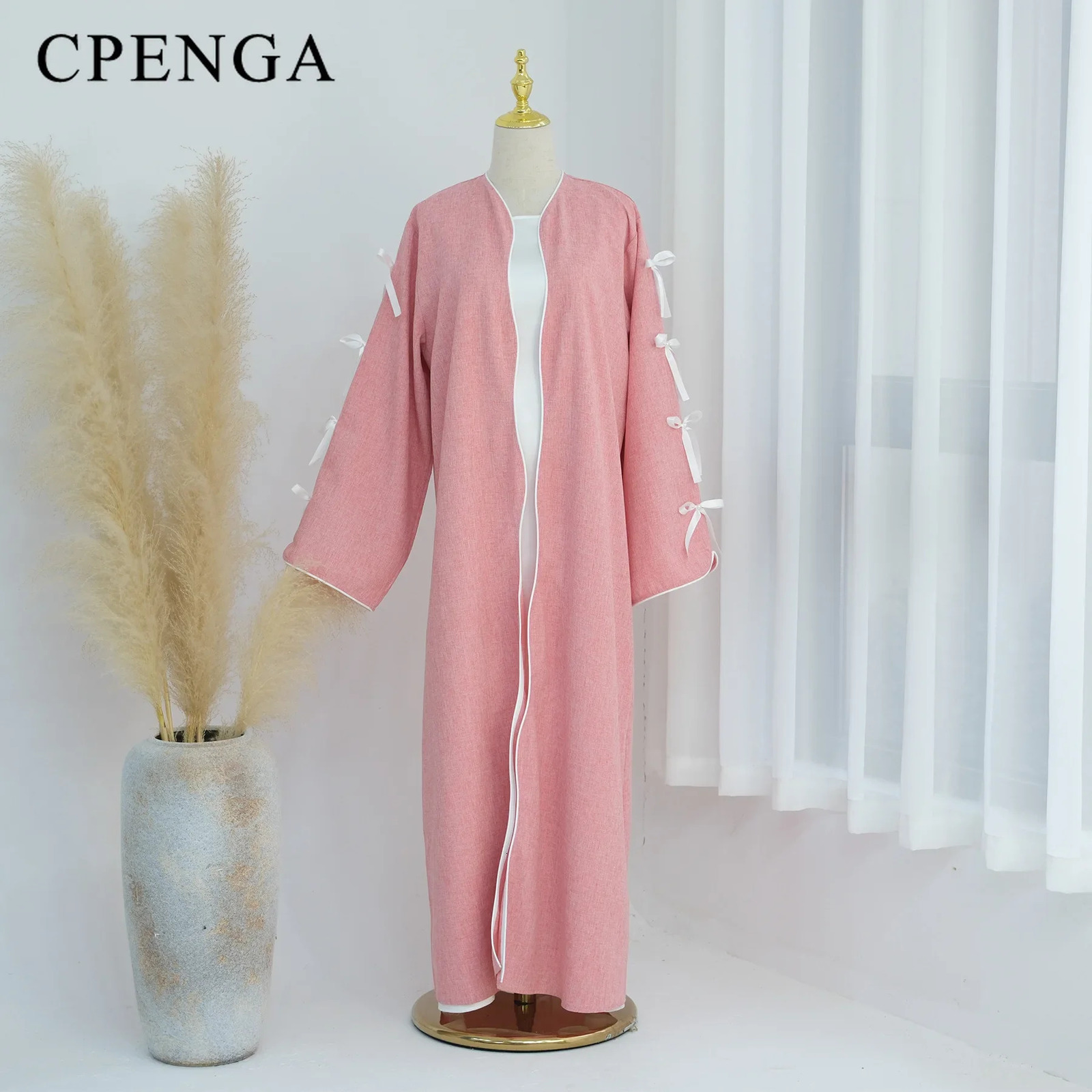 Bow public kimono Abaya Dubai y Saudi women Muslim humble cardigan wool sweater Caftan Marocain Musulmane 250326