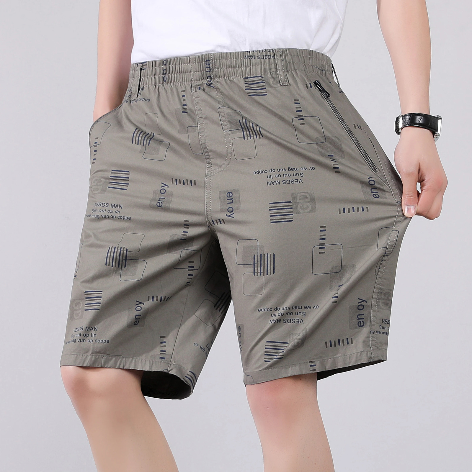 2025 Summer 100 Cotton Solid Shorts Men High Quality Casual Business Social Elastic Waist 3 Colors Beach 250322