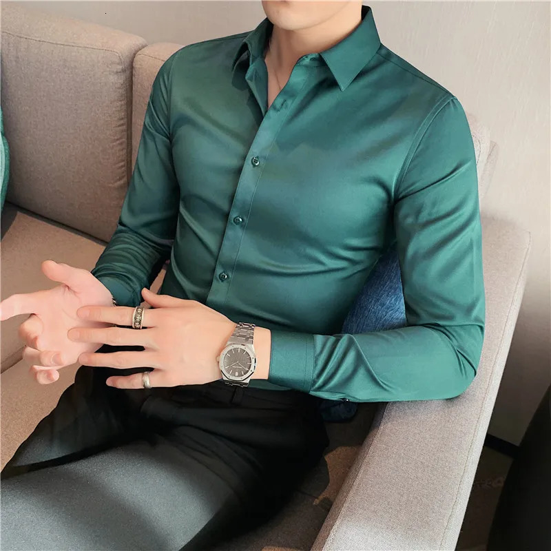 Large size S7XL highquality mens shirt 2024 autumn long sleeved solid business ultrathin social casual 250326