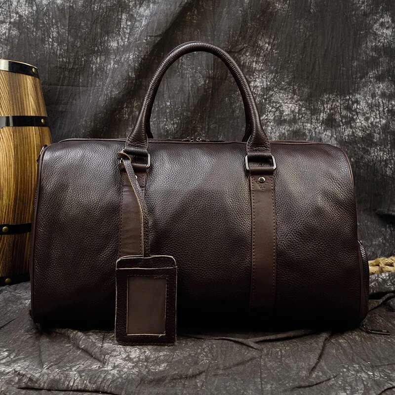 Genuine Men Women Cow Leather Carry On Lage Travel Shoulder Male Female Weekend Duffle Bag
