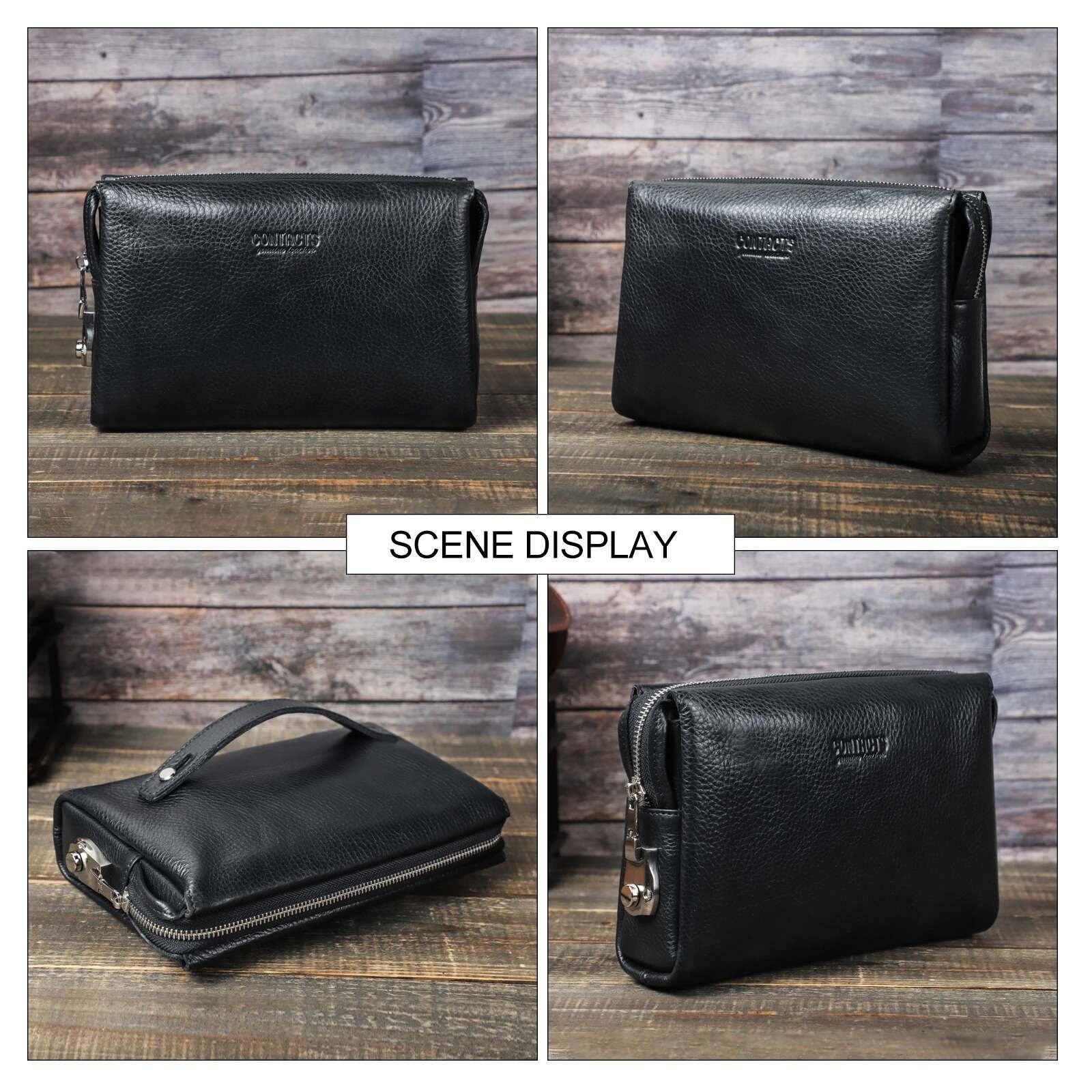 CONTACT'S Genuine Leather Male Password Design Men Handbag Wristlet Large Capacity Clutch Purse Casual Wallet Bag