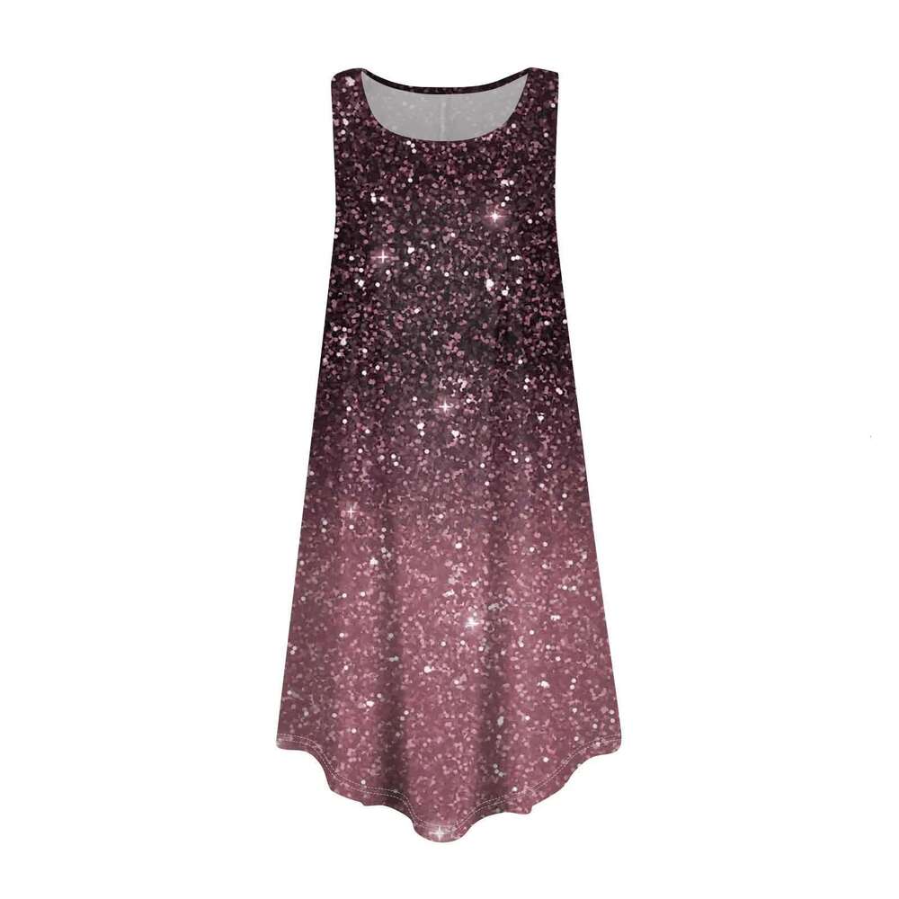Fashion Ladies Spring And Temperament Round Neck Sky Print Short Vest Slim Summer Dresses for Women Women's Dress 's