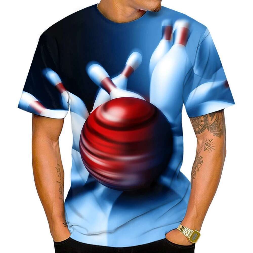 Summer fashion trend men s fun and innovative T shirt D bowling print pattern casual neutral round neck comfortable top