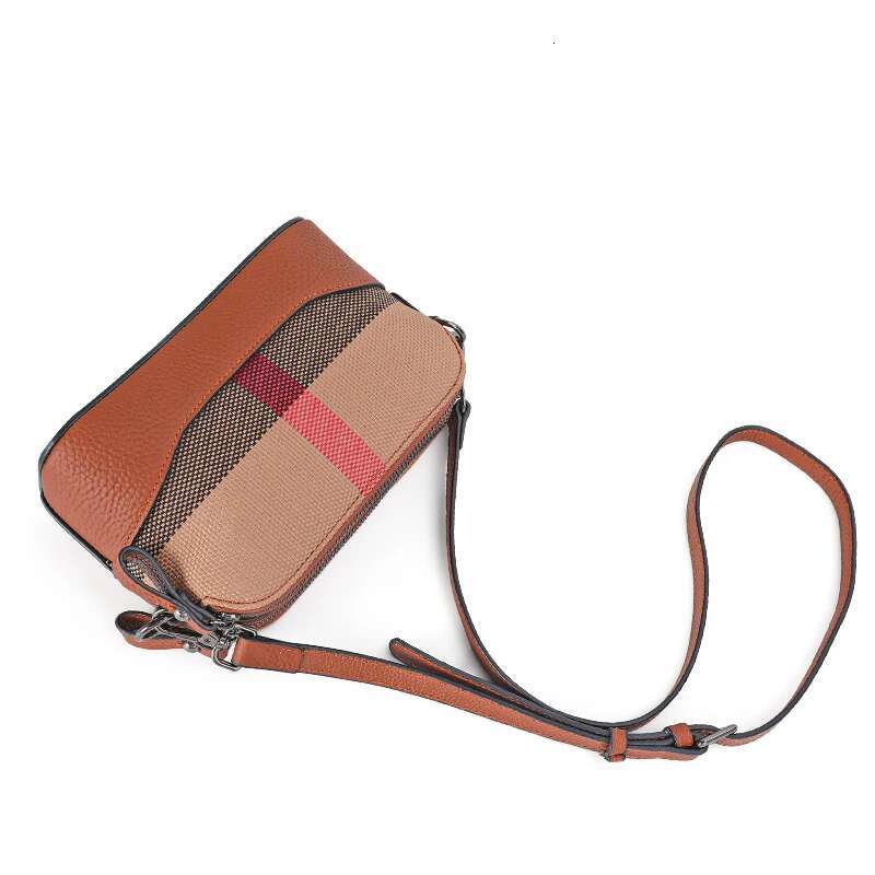 New Single Shoulder Crossbody Women's Fashionable Canvas With Cowhide Plaid Bag