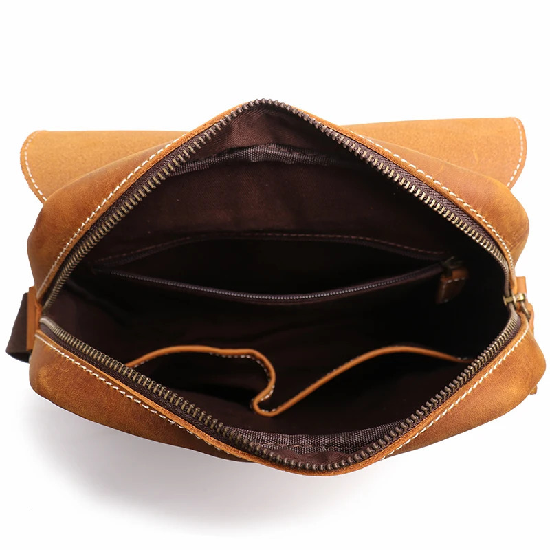 Mens flip magnetic buckle shoulder bag crazy horse leather casual cross body top layer denim iPad 250326