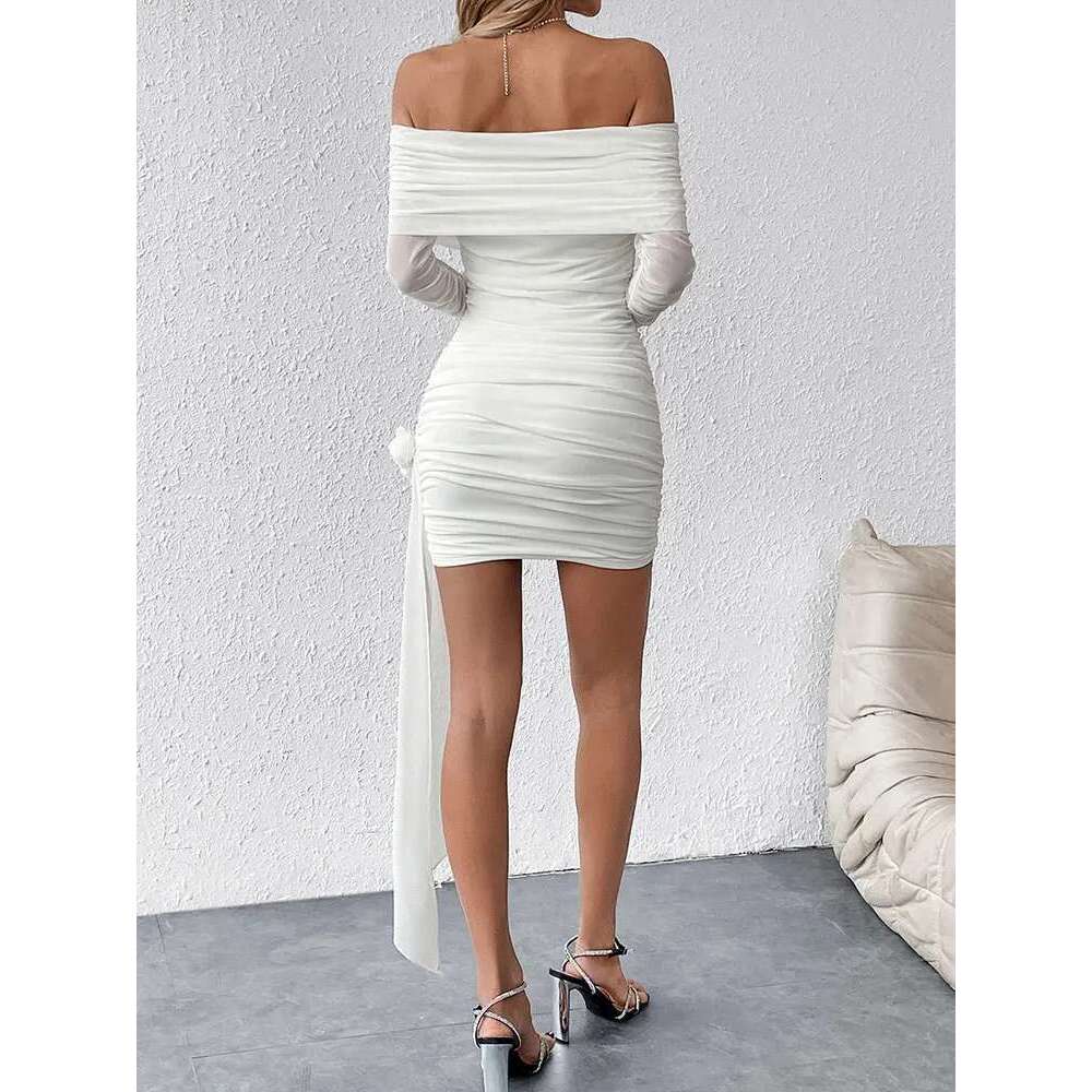 Spring Sexy Solid Women's New Strapless Mini Dress Streetwear Fashion Long Sleeves Tie wers Female Dresses Clothing
