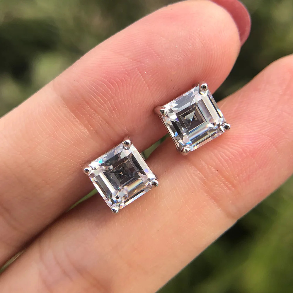 Wong Rain 925 Sterling Silver Asscher Cut Lab Sapphire High Carbon Diamonds Gemstone Ear Studs Earrings Fine Jewelry Wholesale 250318