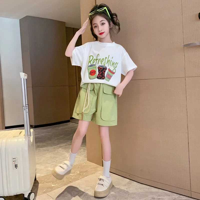 Summer new trend girls cartoon letter short sleeved two-piece casual wearT250327