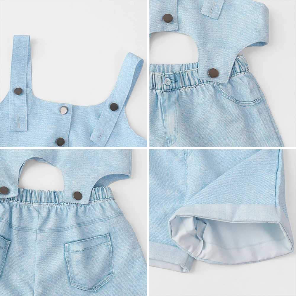 Bear Leader Girl Summer Clothing Solid Color Imitation Jeans Pendant Top+Shorts Set with Two Piece Button Set Childrens ClothingT250327