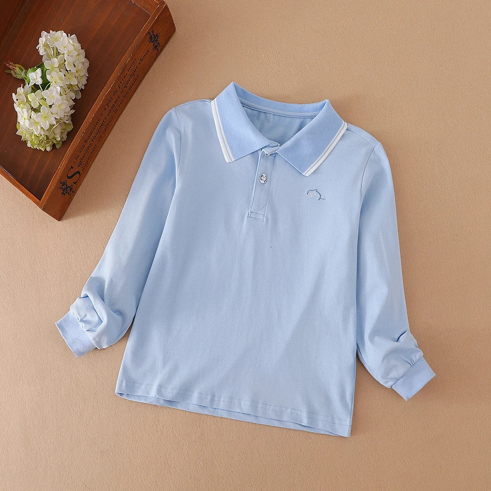 Boys Polo Shirt Spring Autumn Kids Long Sleeves Turn Down Collar Cotton Tops School Shirt for Boys 5-12 Years 250326
