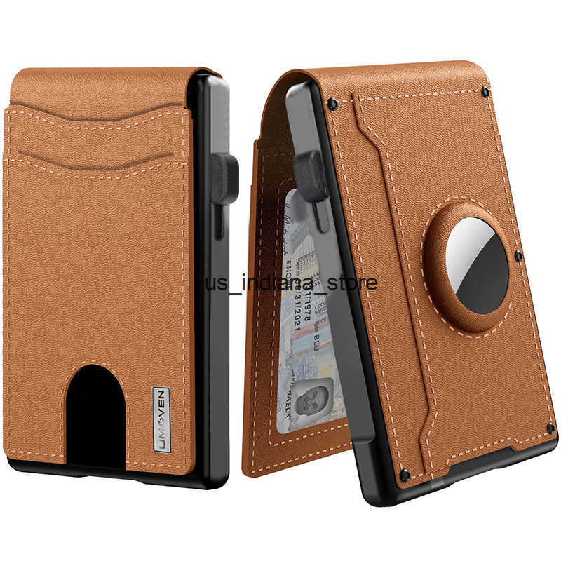 Wallets Ultra thin mens air wallet anti-theft brush flip Airtag wallet RFID shielded metal wallet for men Q250327