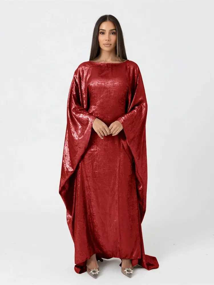 Batwing Butterfly Satin Khimar Abaya Dubai Luxury Muslim Maxi Dress Kaftan Abayas For Women Ka Caftan Robe Femme Vestidos X2505141