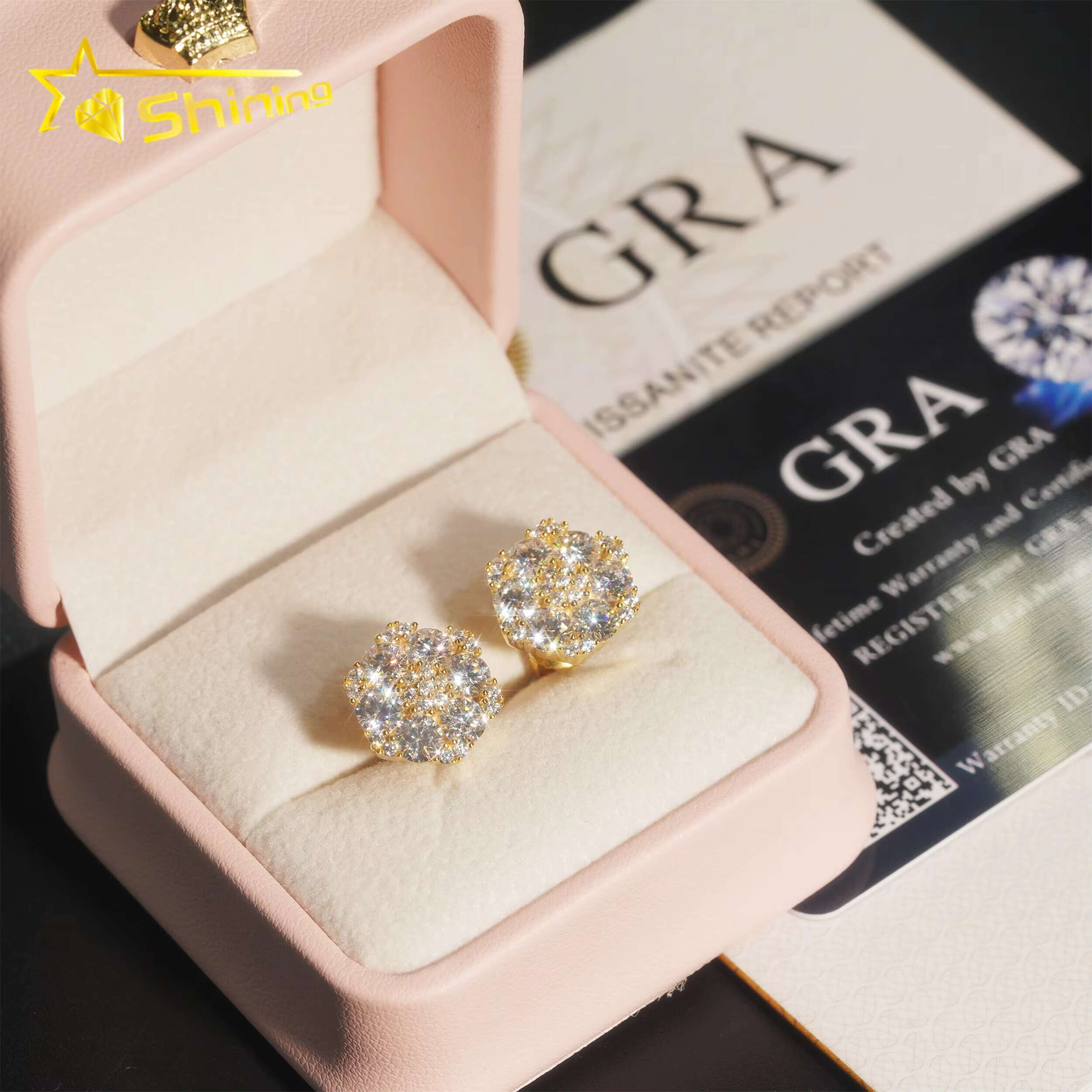 Luxury High Quality Hot Sale Flower Design Bling Jewelry 925 Sterling Silver Hip Hop Iced Out Moissanite Stud Earring Earrings