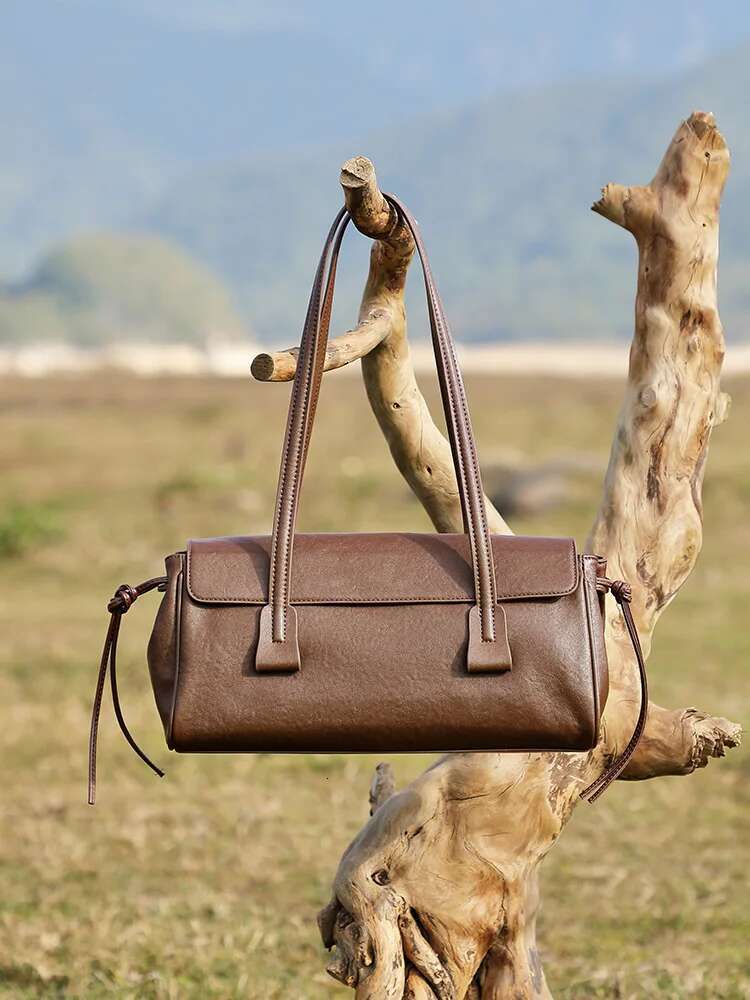 NEW Tanned Cowhide Women Baguette Bag Underarm Women's Shoulder Popular Shopping Commuter Bag Genuine Leather Handbag