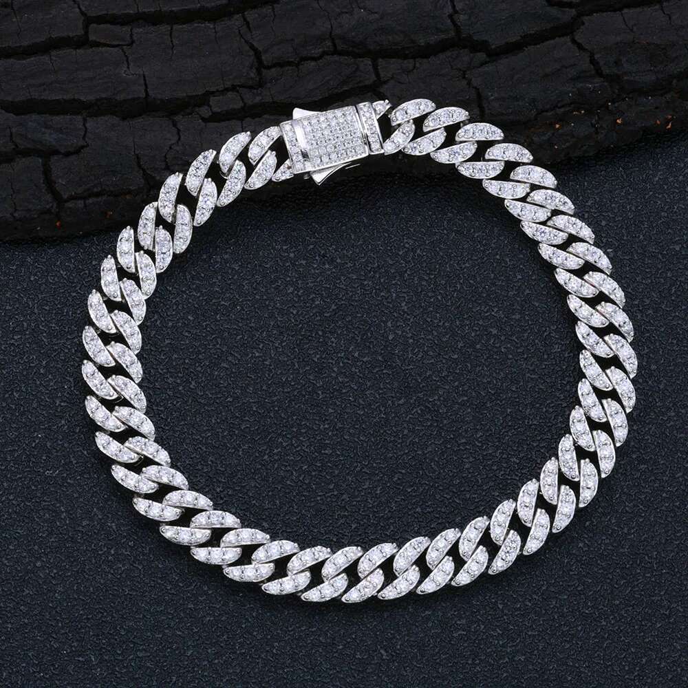 ESKEEM 9mm Hip Hop Jewelry 925 Silver Cuban Link Chain Bracelet Can Pass Diamond Test Moissanite Bracelet Fine Jewelry for Women