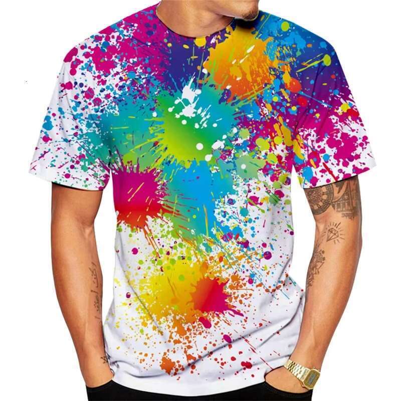 Water droplet graffiti pattern men s T shirt D printed color line street clothing hip hop summer new