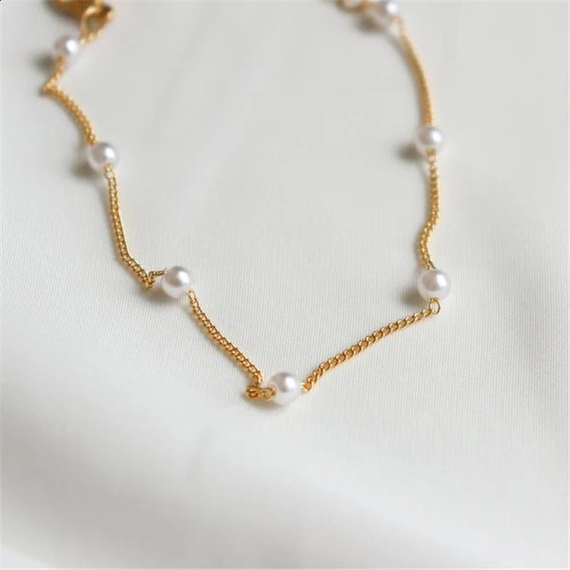 14K Gold Filled Figaro Chain Bracelet Handmade Pearl Jewelry Boho Charms Bracelets Bridesmaid Gift Vintage Anklets for Women 250318