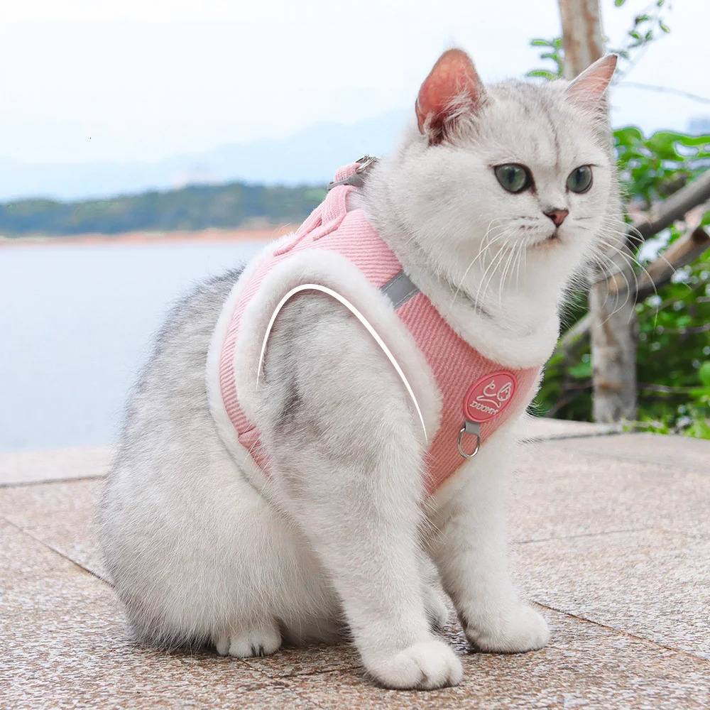 Rabbit Fur Cat Dog Harness and Leash Set Winter Pet Outdoor Walking Supplies Reflective Adjustable Kitten Puppy gatos Harnesses 250326