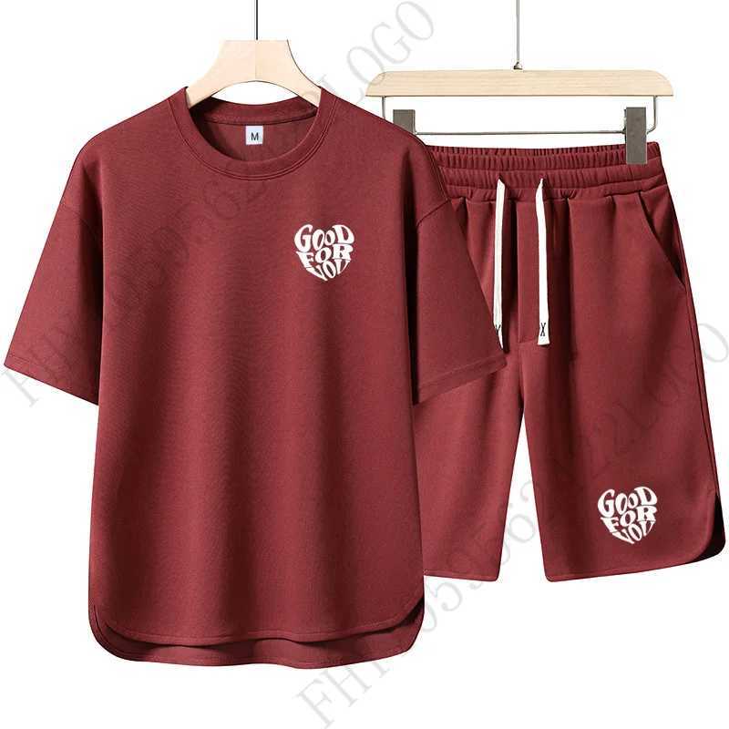 2025 mens summer fashion printed short sleeved T-shirt+shorts casual two-piece jogging fitness basketball setXJ250326