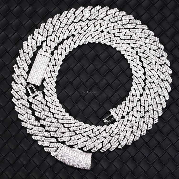 pass test 8-14mm wide GRA moissanite dia gold Sterg Sier cuban k chain for Men Hip Hop necklace