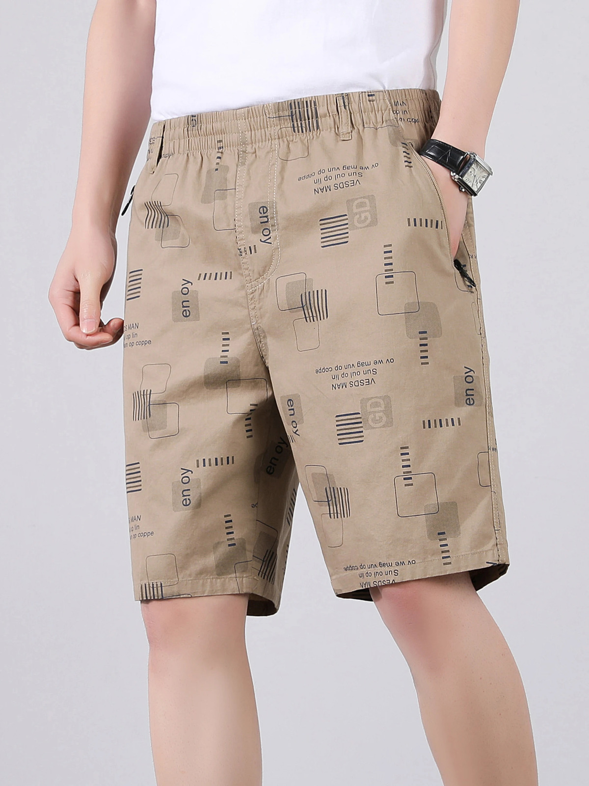 2025 Summer 100 Cotton Solid Shorts Men High Quality Casual Business Social Elastic Waist 3 Colors Beach 250322