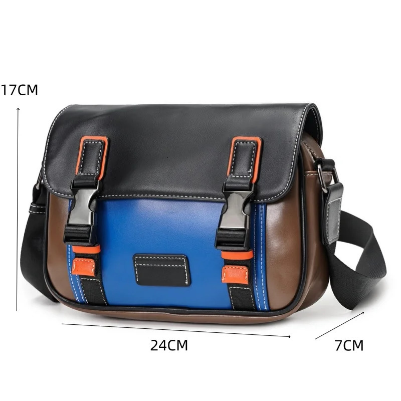 Mens Messenger Bag Fashion Patch Work PU Leather Cross Body Shoulder Square Backpack Strap Handbag 250326