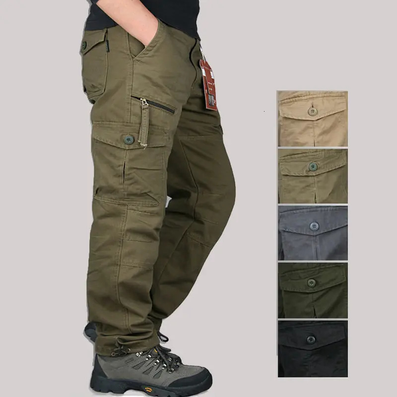 Mens cotton cargo pants spring and autumn casual multi pocket mens straight slack tactical clothing 250327