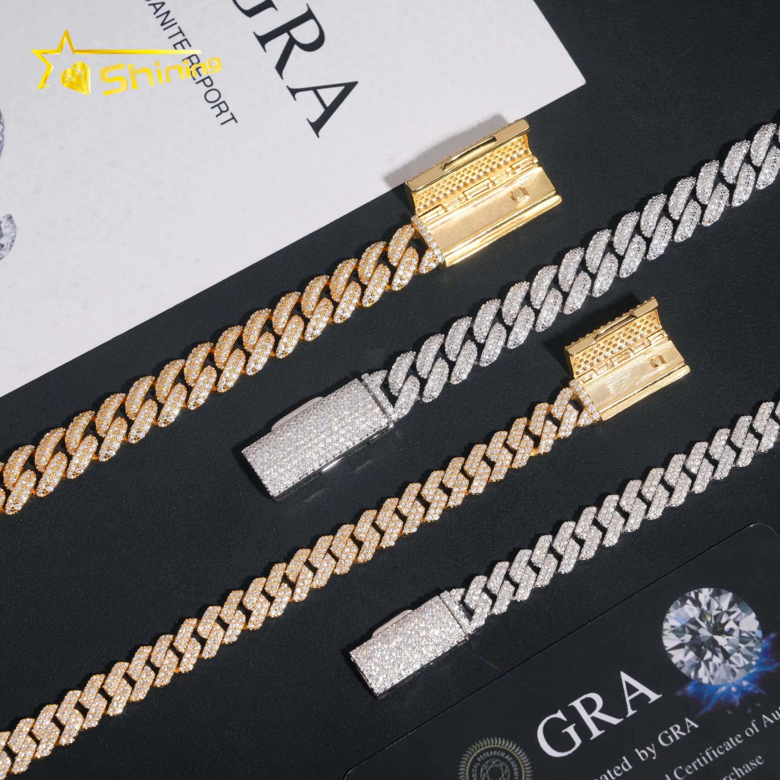Wholesale Price Hip Hop Men Moissanite Bracelets 925 Sterling Silver 8MM 10MM 2 Rows Iced Out Moissanite Cuban Bracelet