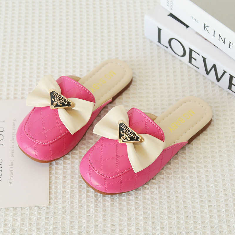 Slipper 2024 Spring and Autumn New Square Head Outward Wearing Baotou Half Slippers Low Heel Middle Big Childrens Cool Slippers Candy Color Fashionabl