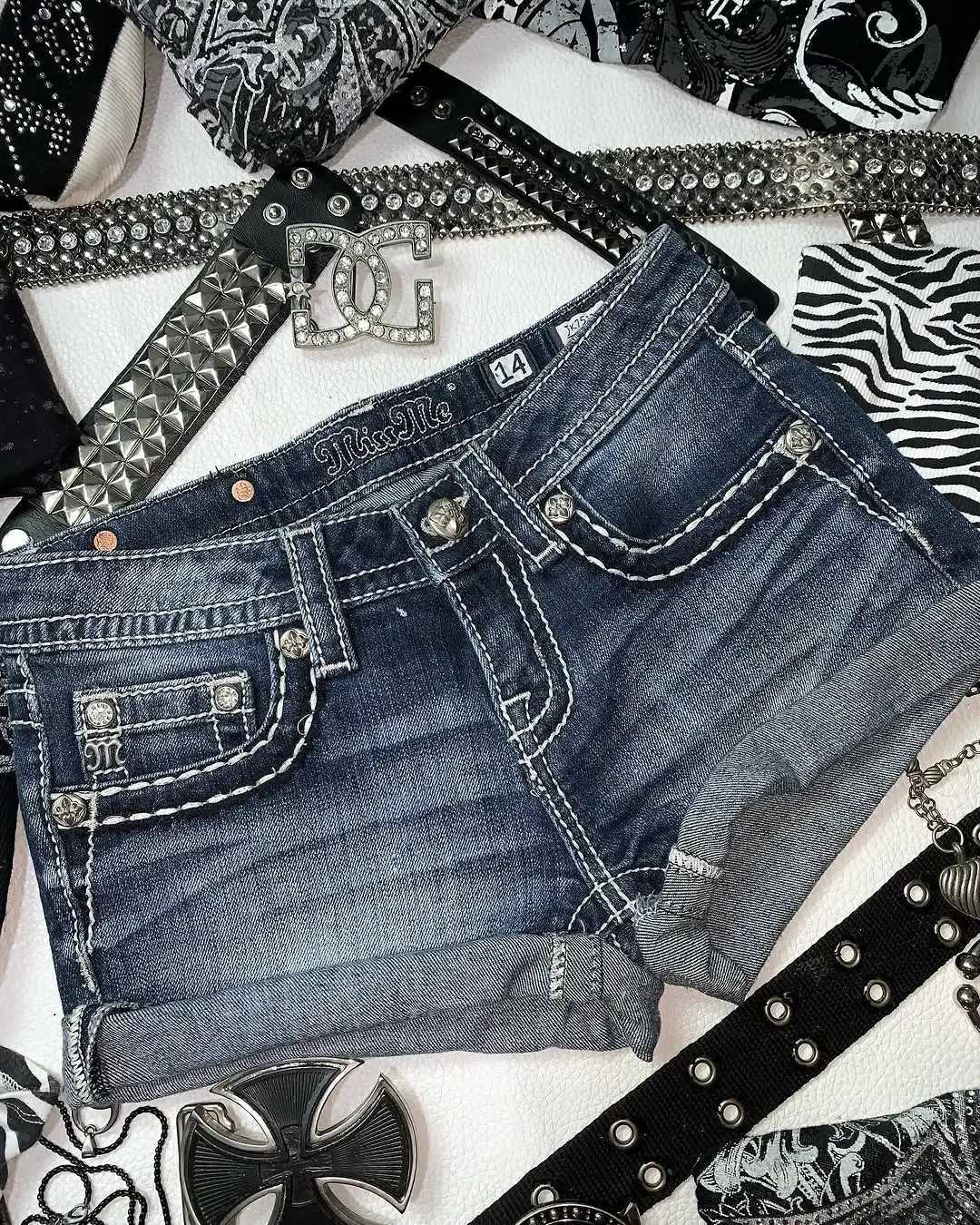 Y2k Shorts Women Harajuku Oversized Pattern Ironing Retro Goth Women Clothing Jean Shorts High Waist Hip Sexy Girl Biker ShortsC250327