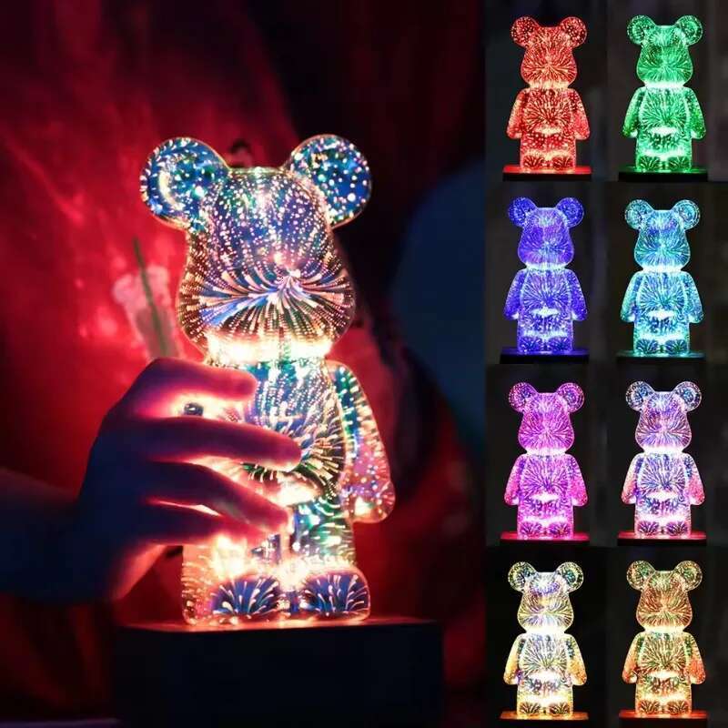 Aesthetic Fireworks LED 3D Animal Statue Glass Bear Sculpture Projector Lamp Figurine Accessories