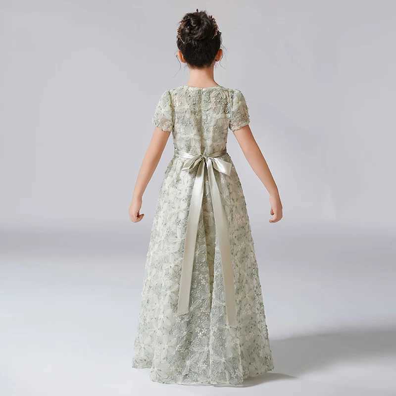 Dideyttl customizes dresses for girls with rhinestones flower buds silk flowers girls dresses puffs sleeves childrens birthdays formal princess dresse