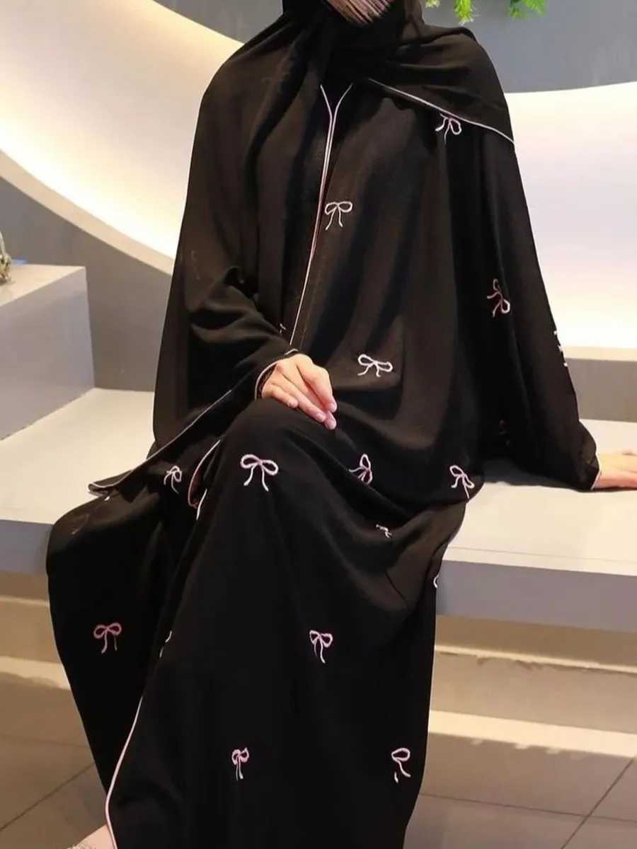 Muslim Women Dubai Luxury Abaya Bowknot Embroidery Long Dresses Kimono Cardigan Ramadan Robe femme musulmane kaftan African X250514