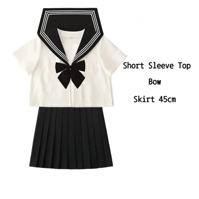 Basic JK Black Collar White Line School Uniform Female Sailor Set Folded Skiing Japanese Style Costume Anime COS 250326