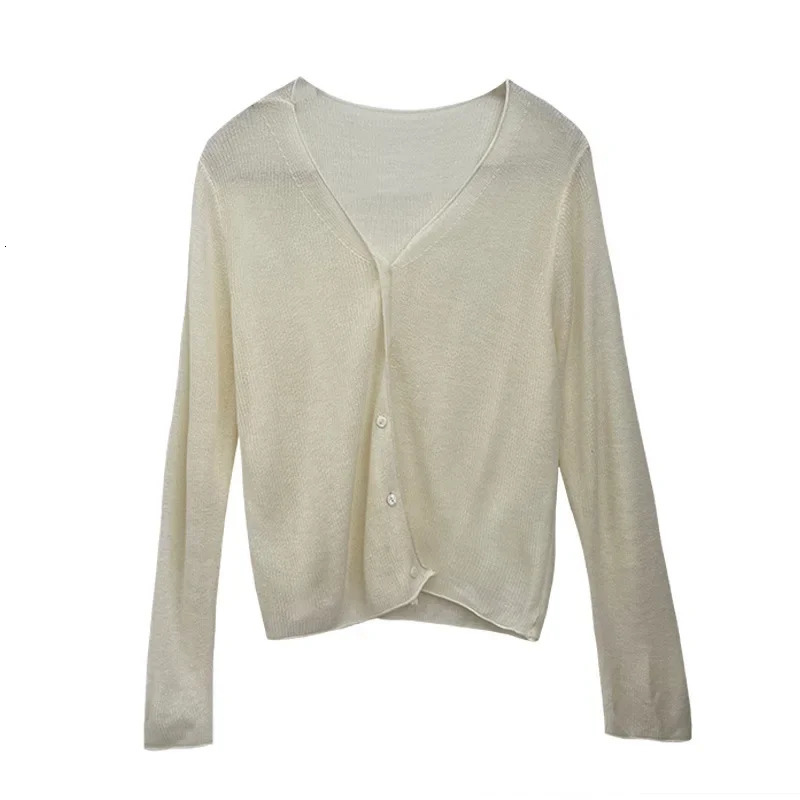 Mint green silk thin womens cardigan wool sweater summer coat air conditioning cover blue top lightweight jacket short 250326