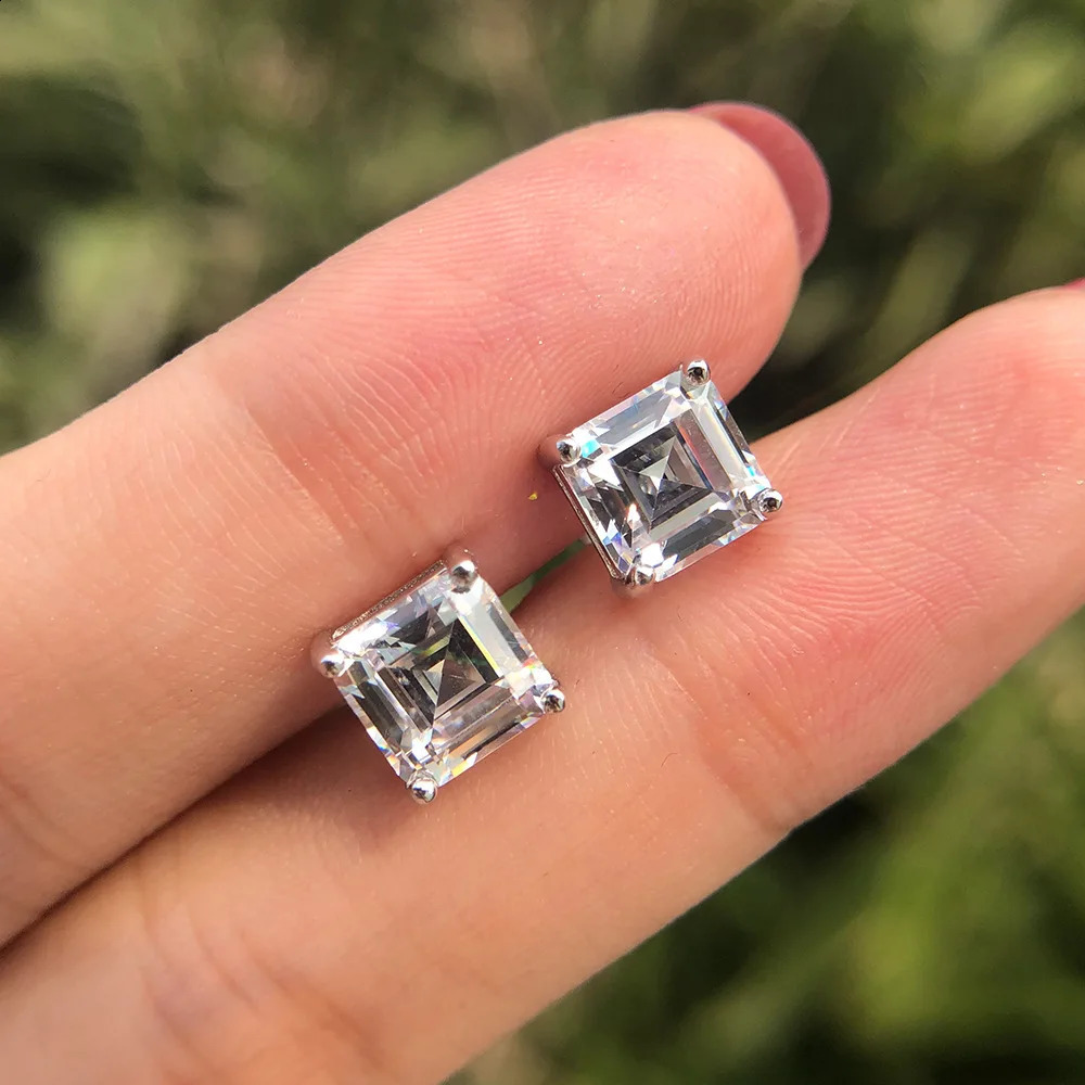 Wong Rain 925 Sterling Silver Asscher Cut Lab Sapphire High Carbon Diamonds Gemstone Ear Studs Earrings Fine Jewelry Wholesale 250318