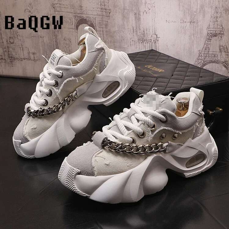 Light Luxury Designer Shoes New Air Cushion Casual Thick Soled Chain Design High-quality Running Shoes Waterproof Men's Thick Soled Sports Shoes 