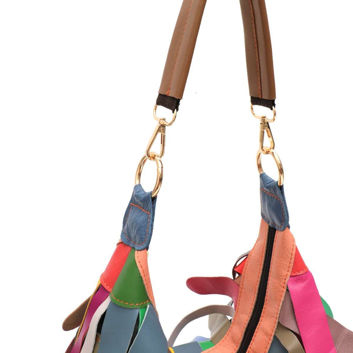 Women Daily Casual Slouchy Boho Style Colorful Real Sheepskin Tassel Fringe Hobo Shoulder Cross Body Bag Genuine Leather Handbag