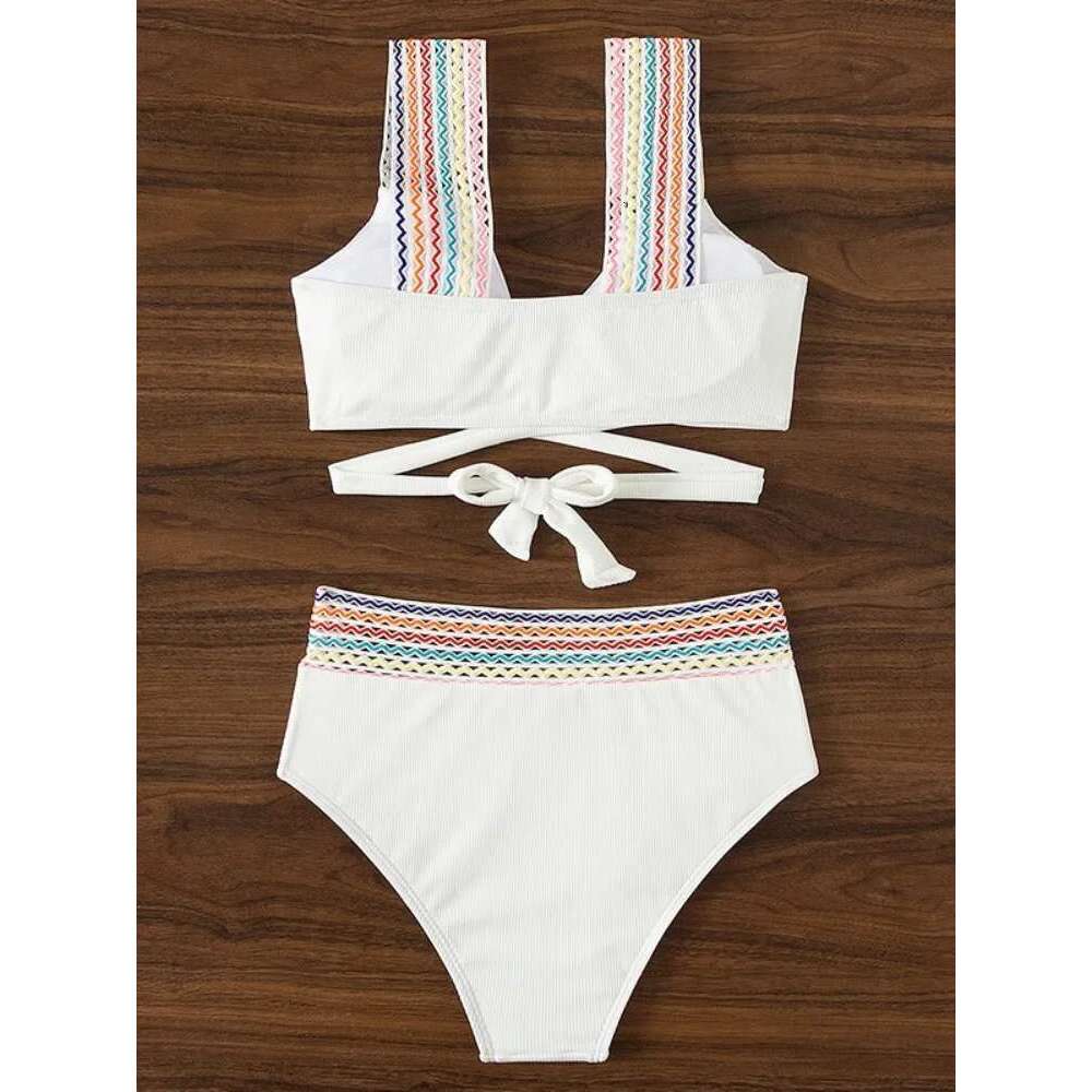 New Sexy Cross Wrap Ribbed Bikinis 2025 Women Swimwear Female Swimsuit Two Piece White High Waist Bikini Set Bather Bathing Suit