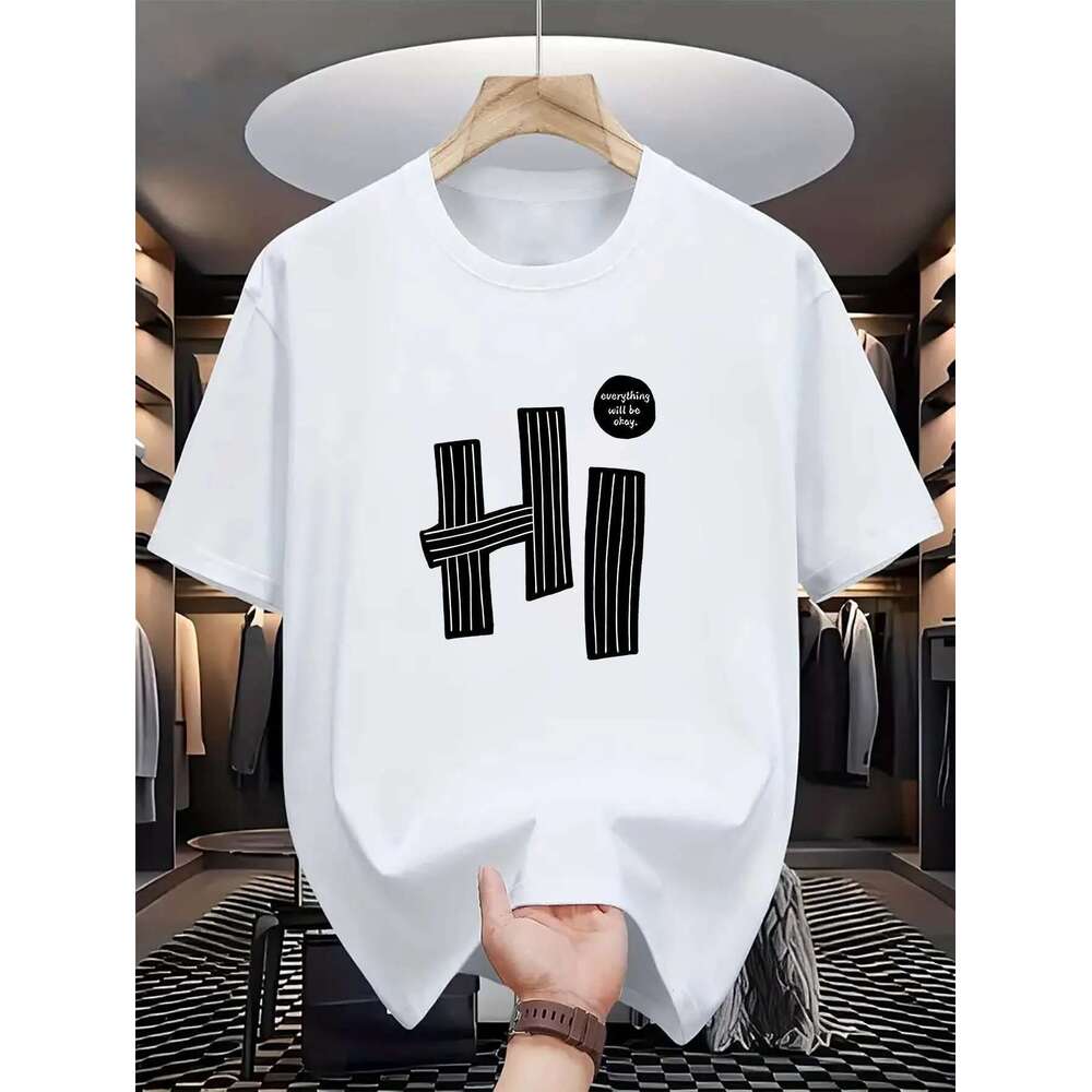 Men s short sleeved round neck T shirt casual top comfortable fashionable HI pattern Airways machine summer