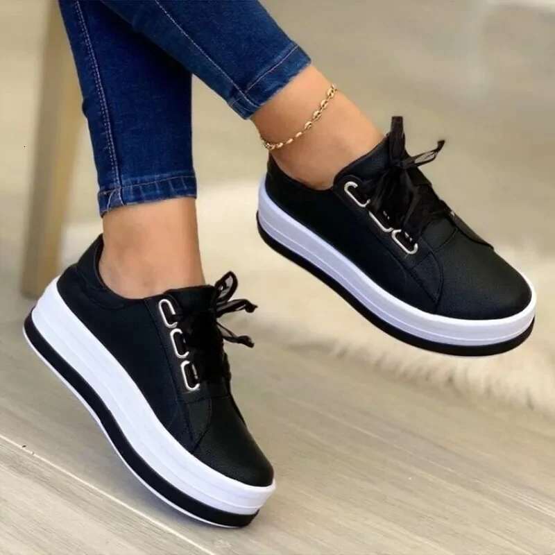 Women Ladies Fashion Ribbon Casual Vulcanized Lace Up Thick Sole Sneakers Women's Shoes